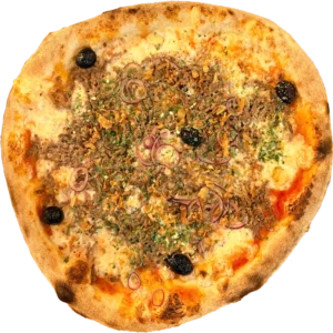 Pizza Bolo avec sauce tomate, mozzarella, bœuf haché, oignons, olives et persillade – Pizza Tassoni Gratentour