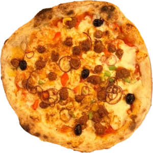 Pizza Orientale avec sauce tomate, mozzarella, poivrons, oignons, épices et merguez – Pizza Tassoni Gratentour