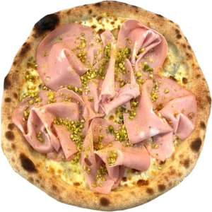 Pizza Cremosa avec crème fraîche, mozzarella, gorgonzola, mortadelle et éclats de pistaches – Pizza Tassoni Gratentour
