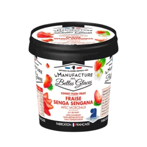 Pot de sorbet fraise Senga Sengana avec morceaux – vendu à Pizza Gratentour