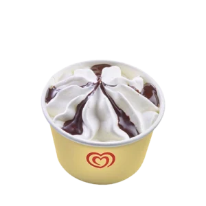 Sundae vanille chocolat Miko 120 ml avec glace vanille et nappage chocolat