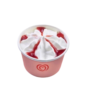 Sundae vanille framboise Miko 120 ml avec glace vanille et coulis framboise